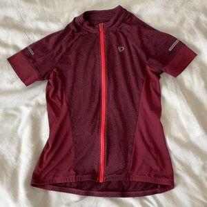 Maroon Pearl Izumi cycling shirt.